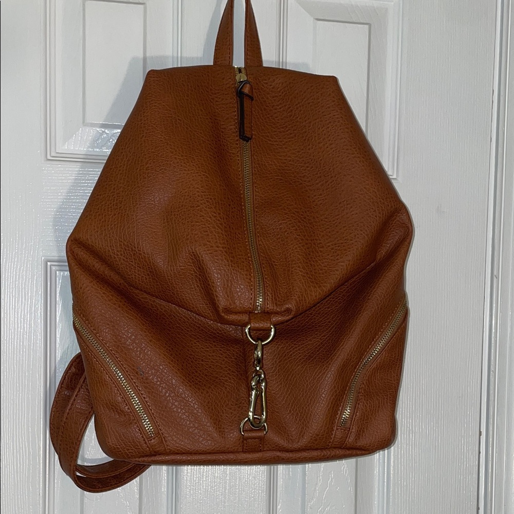 Brown Vegan Pebble Leather Backpack 15”X 13”X 5”
